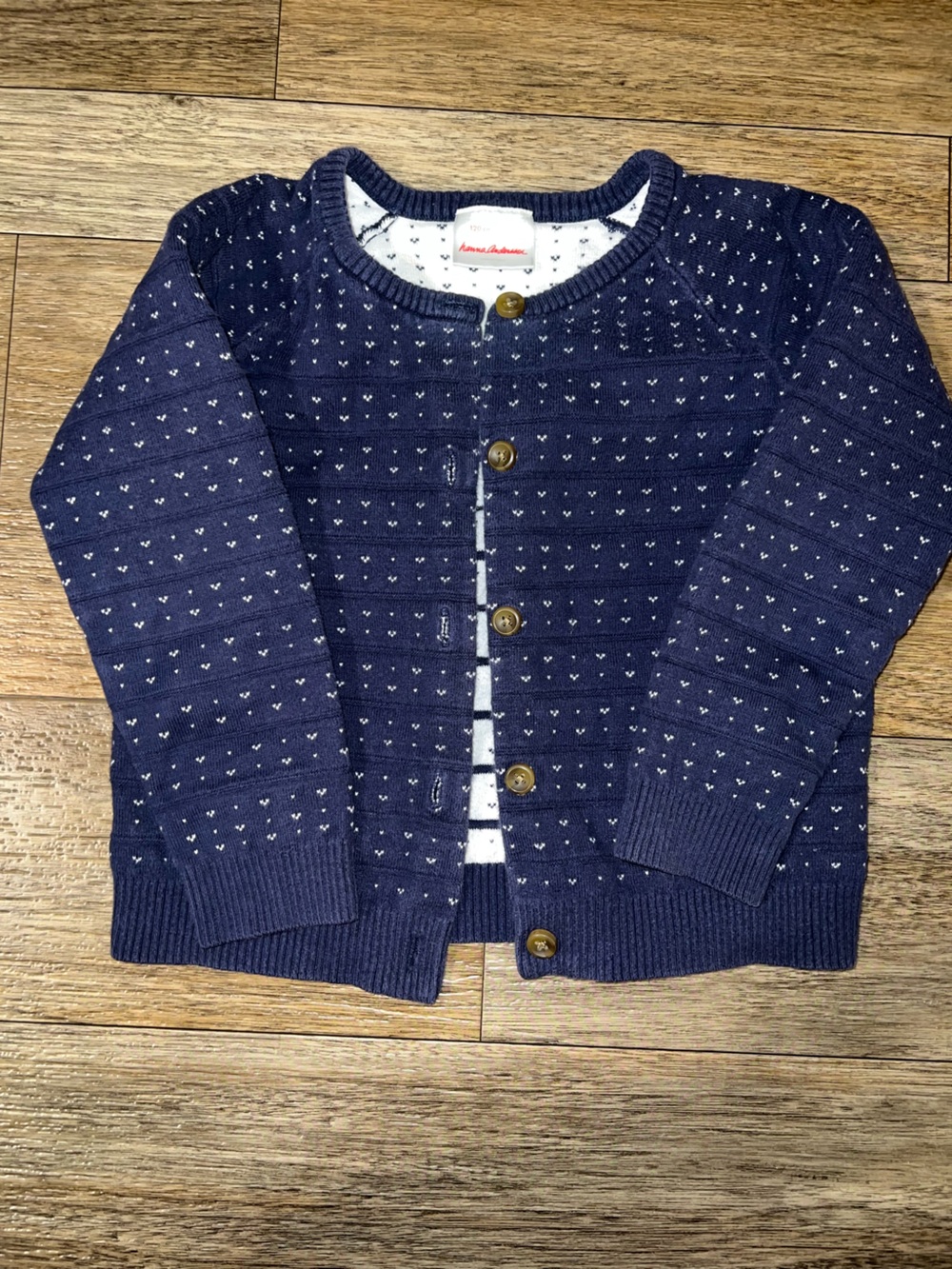 Hanna Andersson Navy Knit Cardigan with White Micro-Dots